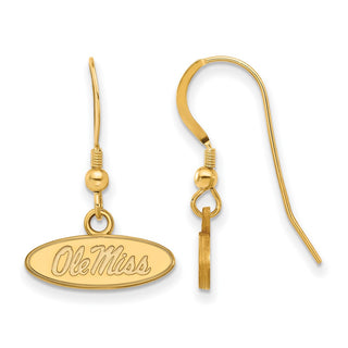 Sterling Silver Gold-plated LogoArt University of Mississippi Ole Miss Oval Extra Small Dangle Wire Earrings