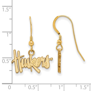 Sterling Silver Gold-plated LogoArt University of Nebraska Huskers Small Dangle Wire Earrings