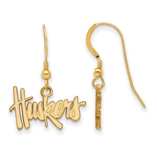Sterling Silver Gold-plated LogoArt University of Nebraska Huskers Small Dangle Wire Earrings