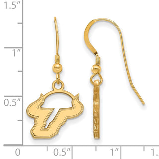 Sterling Silver Gold-plated LogoArt University of South Florida Bull Small Dangle Wire Earrings