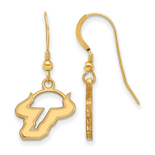 Sterling Silver Gold-plated LogoArt University of South Florida Bull Small Dangle Wire Earrings