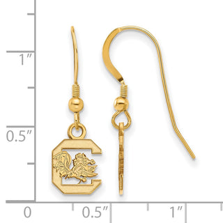 Sterling Silver Gold-plated LogoArt University of South Carolina Extra Small Dangle Wire Earrings