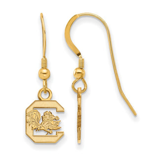 Sterling Silver Gold-plated LogoArt University of South Carolina Extra Small Dangle Wire Earrings