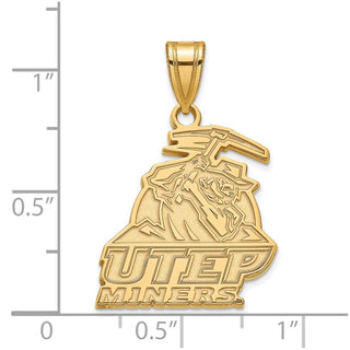 Sterling Silver Gold-plated LogoArt University of Texas at El Paso Miners Large Pendant