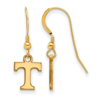 Sterling Silver Gold-plated LogoArt University of Tennessee Letter T Extra Small Dangle Wire Earrings