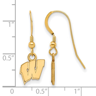 Sterling Silver Gold-plated LogoArt University of Wisconsin Letter W Extra Small Dangle Wire Earrings