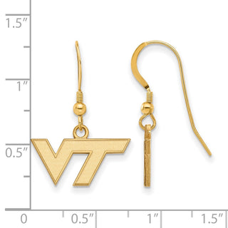 Sterling Silver Gold-plated LogoArt Virginia Tech V-T Extra Small Dangle Wire Earrings