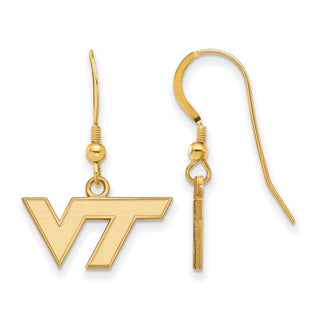 Sterling Silver Gold-plated LogoArt Virginia Tech V-T Extra Small Dangle Wire Earrings