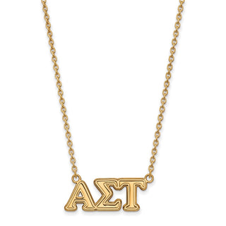 Sterling Silver Gold-plated LogoArt Alpha Sigma Tau Sorority Greek Letters Medium Pendant 18 inch Necklace
