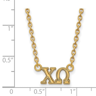 Sterling Silver Gold-plated LogoArt Chi Omega Sorority Greek Letters Medium Pendant 18 inch Necklace