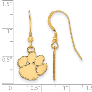 Sterling Silver Gold-plated LogoArt Clemson University Tiger Paw Small Dangle Wire Earrings