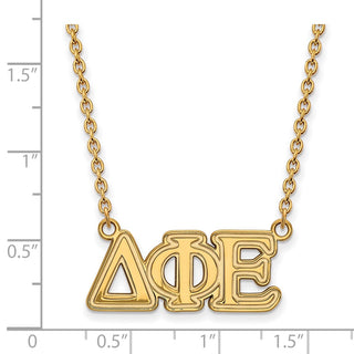 Sterling Silver Gold-plated LogoArt Delta Phi Epsilon Sorority Greek Letters Medium Pendant 18 inch Necklace