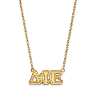 Sterling Silver Gold-plated LogoArt Delta Phi Epsilon Sorority Greek Letters Medium Pendant 18 inch Necklace