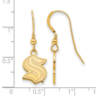 Sterling Silver Gold-plated NHL LogoArt Seattle Kraken Small Dangle Earrings
