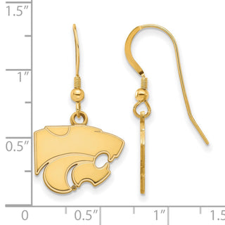 Sterling Silver Gold-plated LogoArt Kansas State University Wildcat Small Dangle Wire Earrings