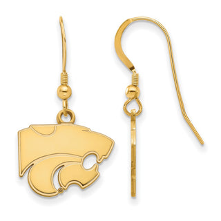 Sterling Silver Gold-plated LogoArt Kansas State University Wildcat Small Dangle Wire Earrings