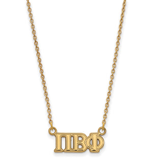 Sterling Silver Gold-plated LogoArt Pi Beta Phi Sorority Greek Letters Medium Pendant 18 inch Necklace