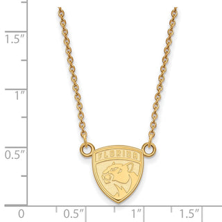 Sterling Silver Gold-plated NHL LogoArt Florida Panthers Small Pendant 18 inch Necklace