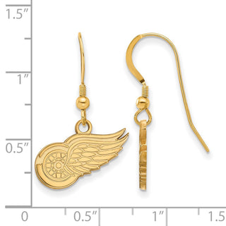 Sterling Silver Gold-plated NHL LogoArt Detroit Red Wings Small Dangle Wire Earrings