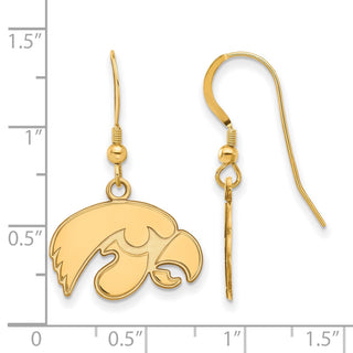 Sterling Silver Gold-plated LogoArt University of Iowa Hawk Small Dangle Wire Earrings