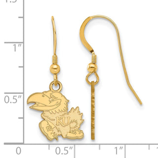 Sterling Silver Gold-plated LogoArt University of Kansas Jayhawk Small Dangle Wire Earrings GP007UKS