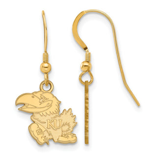 Sterling Silver Gold-plated LogoArt University of Kansas Jayhawk Small Dangle Wire Earrings GP007UKS
