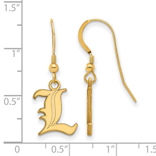 Sterling Silver Gold-plated LogoArt University of Louisville Letter L Small Dangle Wire Earrings