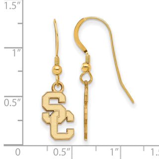 Sterling Silver Gold-plated LogoArt University of Southern California S-C Small Dangle Wire Earrings