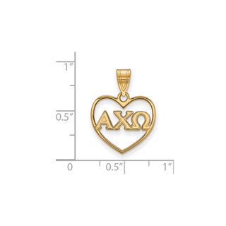 Sterling Silver Gold-plated LogoArt Alpha Chi Omega Sorority Greek Letters Heart Pendant