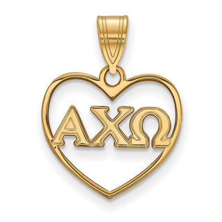 Sterling Silver Gold-plated LogoArt Alpha Chi Omega Sorority Greek Letters Heart Pendant