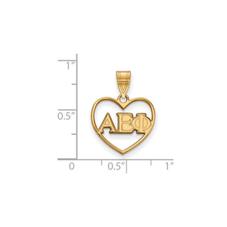 Sterling Silver Gold-plated LogoArt Alpha Epsilon Phi Sorority Greek Letters Heart Pendant