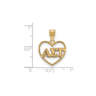 Sterling Silver Gold-plated LogoArt Alpha Sigma Tau Sorority Greek Letters Heart Pendant
