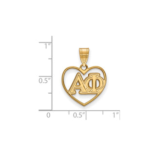 Sterling Silver Gold-plated LogoArt Alpha Phi Sorority Greek Letters Heart Pendant