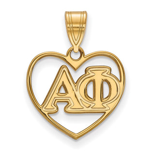 Sterling Silver Gold-plated LogoArt Alpha Phi Sorority Greek Letters Heart Pendant
