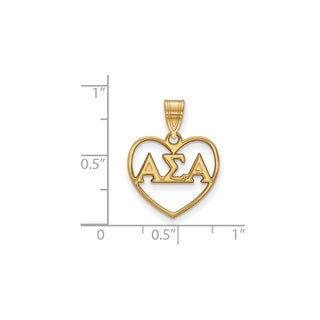 Sterling Silver Gold-plated LogoArt Alpha Sigma Alpha Sorority Greek Letters Heart Pendant