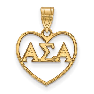 Sterling Silver Gold-plated LogoArt Alpha Sigma Alpha Sorority Greek Letters Heart Pendant