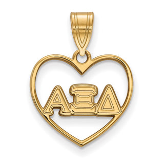 Sterling Silver Gold-plated LogoArt Alpha Xi Delta Sorority Greek Letters Heart Pendant
