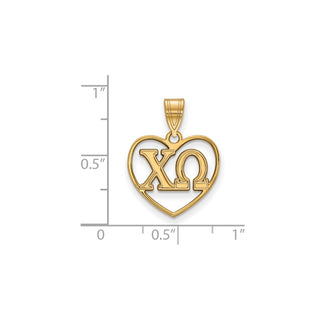 Sterling Silver Gold-plated LogoArt Chi Omega Sorority Greek Letters Heart Pendant