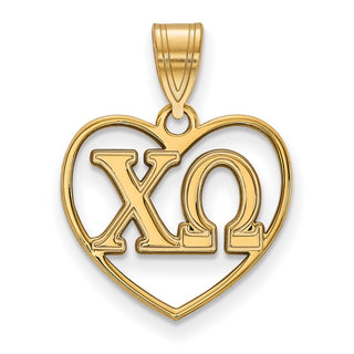 Sterling Silver Gold-plated LogoArt Chi Omega Sorority Greek Letters Heart Pendant