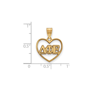 Sterling Silver Gold-plated LogoArt Delta Phi Epsilon Sorority Greek Letters Heart Pendant
