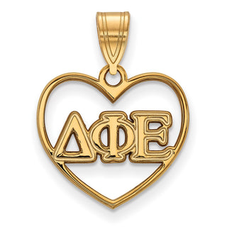 Sterling Silver Gold-plated LogoArt Delta Phi Epsilon Sorority Greek Letters Heart Pendant