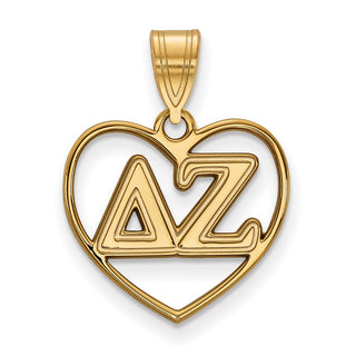 Sterling Silver Gold-plated LogoArt Delta Zeta Sorority Greek Letters Heart Pendant