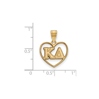 Sterling Silver Gold-plated LogoArt Kappa Delta Sorority Greek Letters Heart Pendant