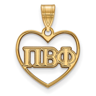 Sterling Silver Gold-plated LogoArt Pi Beta Phi Sorority Greek Letters Heart Pendant