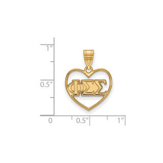 Sterling Silver Gold-plated LogoArt Phi Sigma Sigma Sorority Greek Letters Heart Pendant