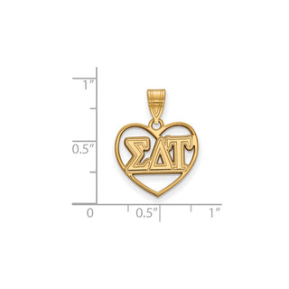 Sterling Silver Gold-plated LogoArt Sigma Delta Tau Sorority Greek Letters Heart Pendant