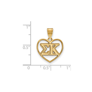 Sterling Silver Gold-plated LogoArt Sigma Kappa Sorority Greek Letters Heart Pendant
