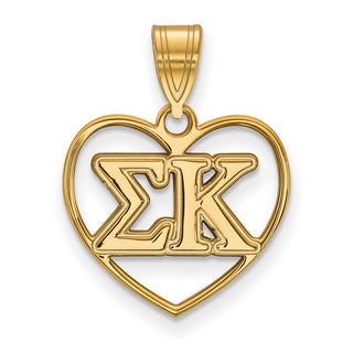 Sterling Silver Gold-plated LogoArt Sigma Kappa Sorority Greek Letters Heart Pendant