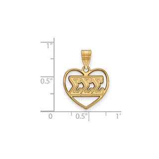 Sterling Silver Gold-plated LogoArt Sigma Sigma Sigma Sorority Greek Letters Heart Pendant
