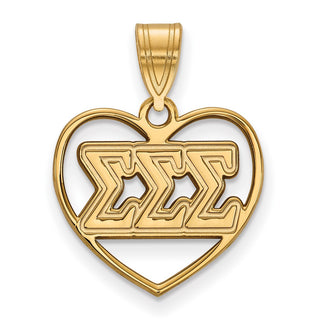 Sterling Silver Gold-plated LogoArt Sigma Sigma Sigma Sorority Greek Letters Heart Pendant